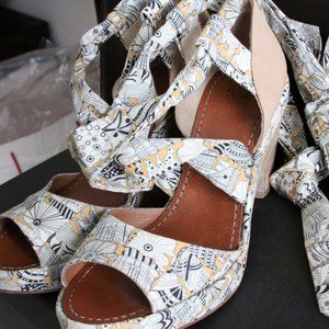 Anthropologie Open Toe Wedges Printed Sandals Shoes By Maloles, Size 40.5